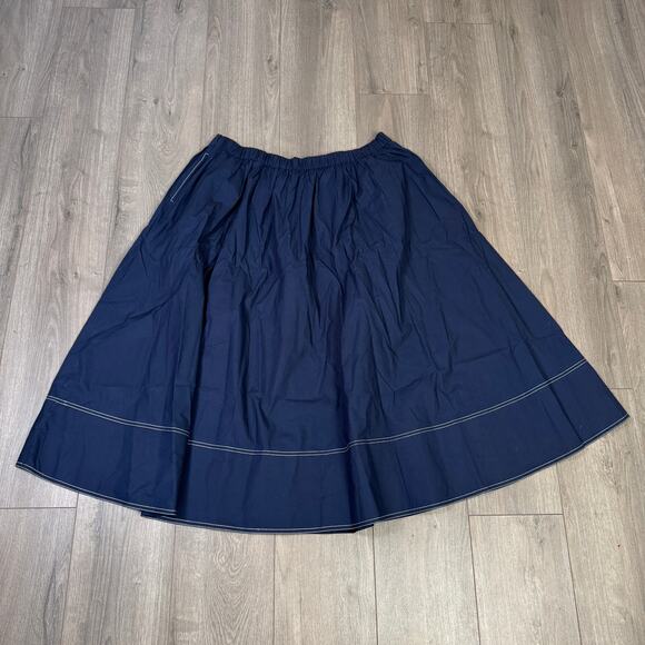J.Crew Christina Midi Skirt 18 Blue Contrast Stitch Cotton Poplin Elastic Waist - Picture 4 of 6